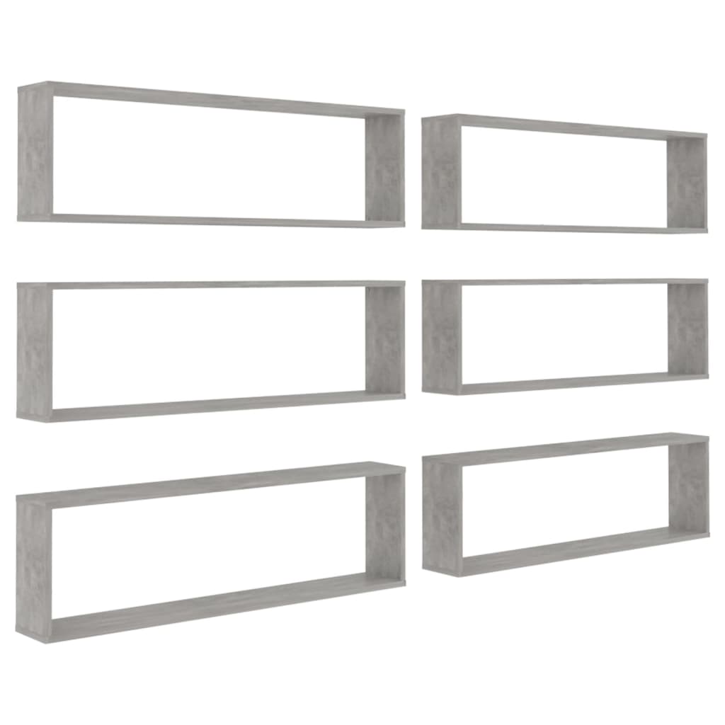 Étagères cubiques, lot de 6, gris béton, 100 x 15 x 30 cm, en bois