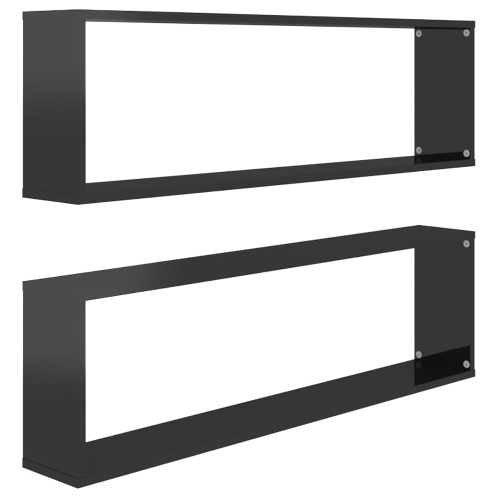 Würfelregale 2 Stk. Hochglanz-Schwarz 100x15x30cm Holzwerkstoff