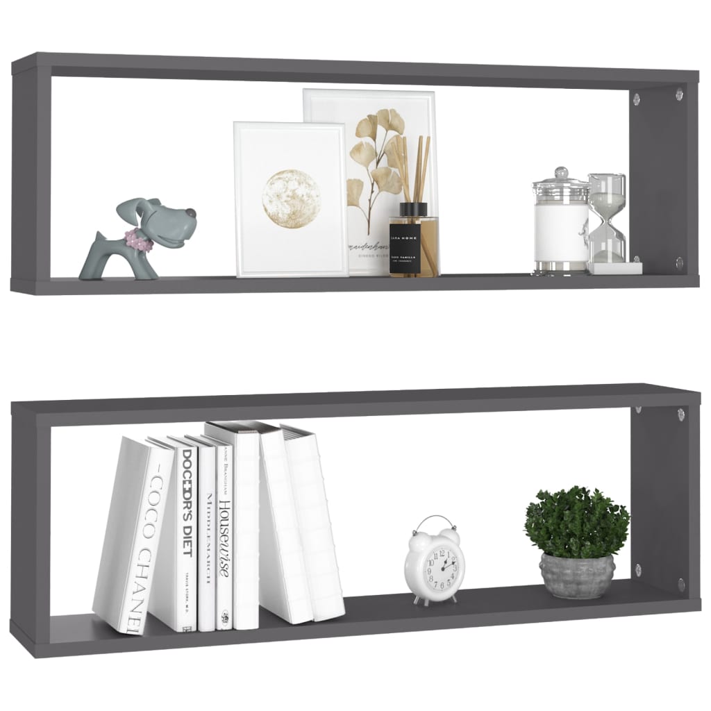Cube shelves 2 pcs. Grey 80x15x26.5 cm wood-based material