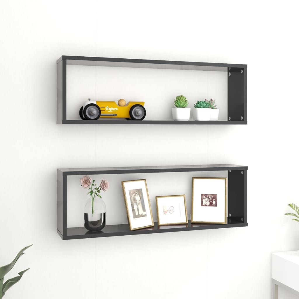 Cube shelves 2 pcs. Grey 80x15x26.5 cm wood-based material
