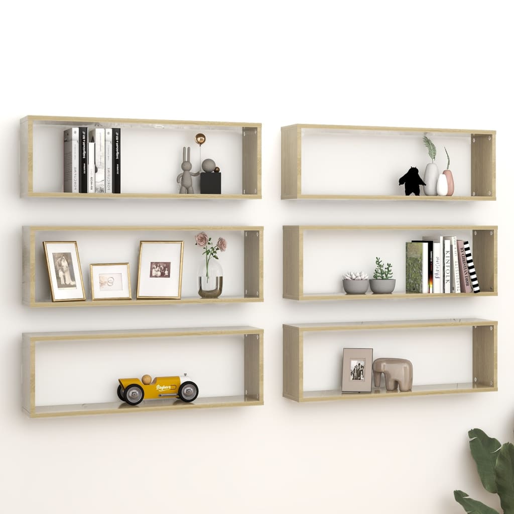 Étagères cubiques, 6 pièces, chêne Sonoma, 80 x 15 x 26,5 cm, matériau bois