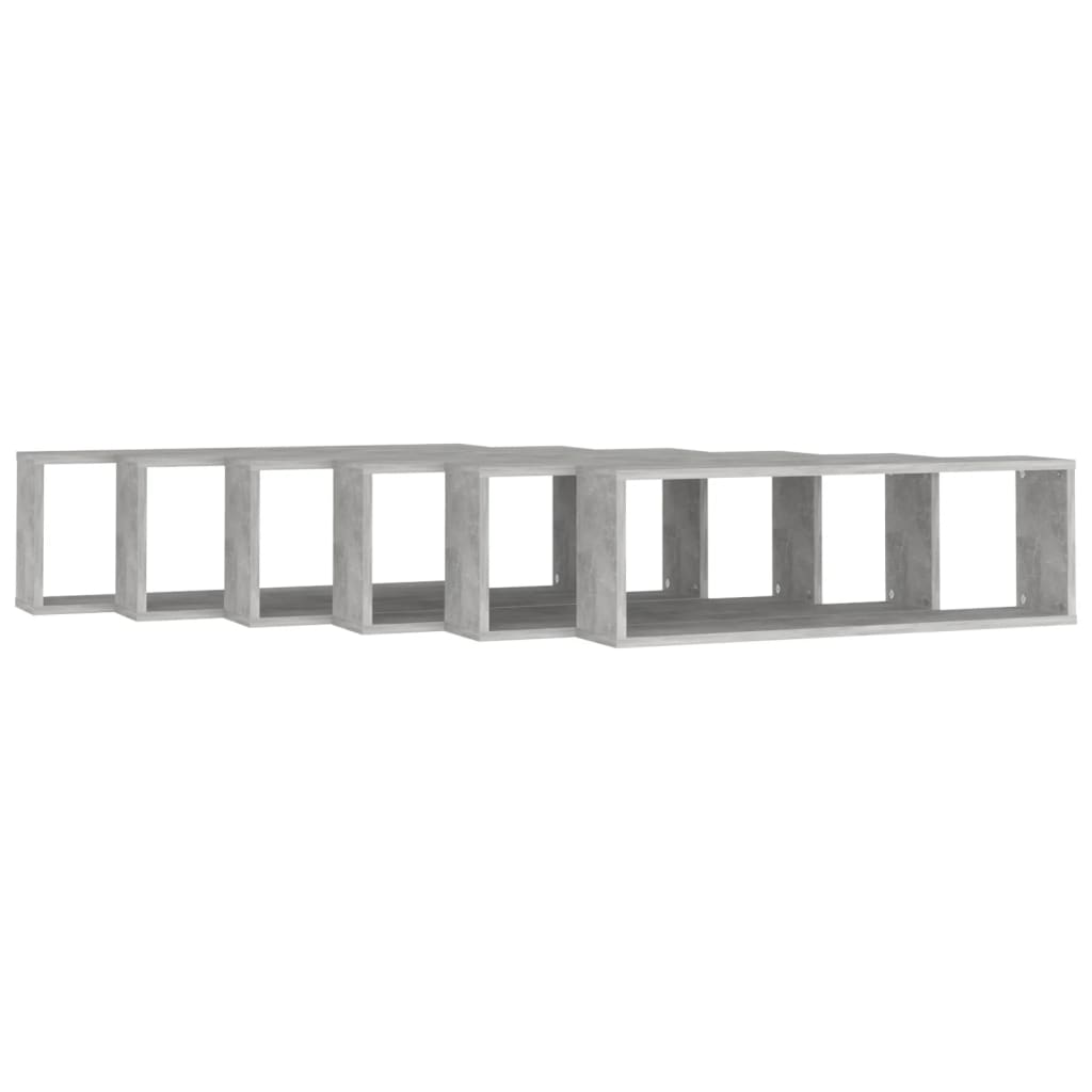 Étagères cubiques, lot de 6, gris béton, 80 x 15 x 26,5 cm, en bois