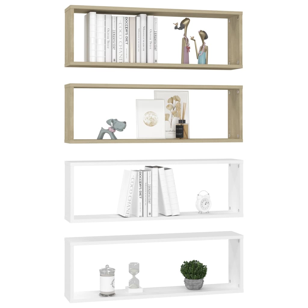 Würfelregale 4 Stk. Weiß & Sonoma-Eiche 80x15x26,5 cm