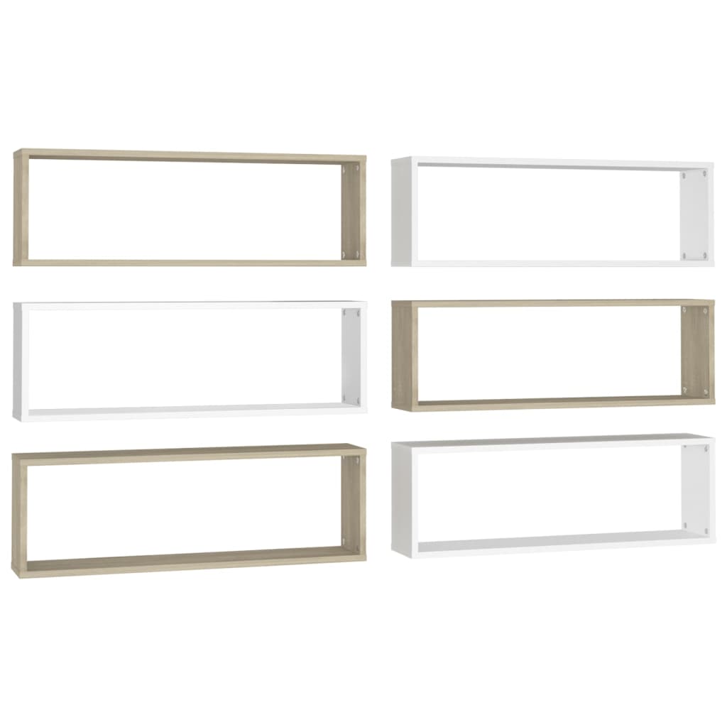 Étagères cubiques, 6 pièces, chêne Sonoma blanc, 80 x 15 x 26,5 cm, matériau bois