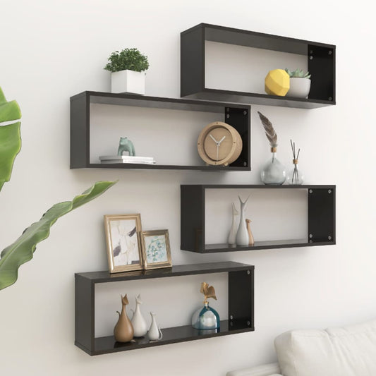Étagères cubiques, lot de 4, noires, 60 x 15 x 23 cm, en bois