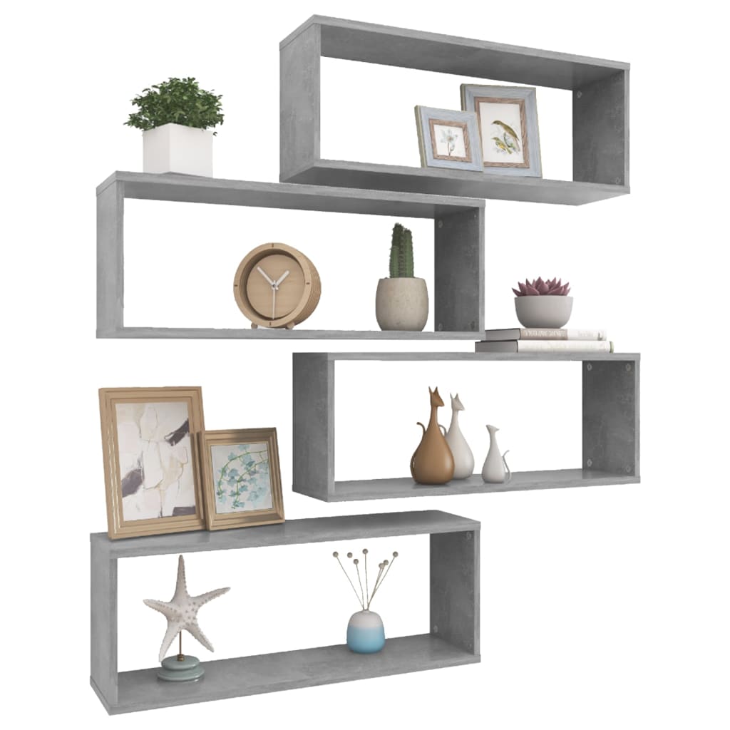 Cube shelves 4 pcs. Concrete grey 60x15x23 cm wood material
