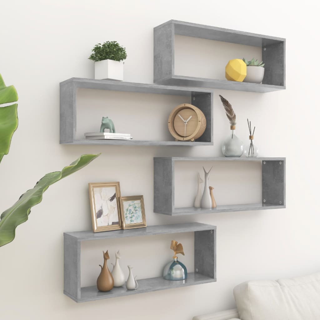 Cube shelves 4 pcs. Concrete grey 60x15x23 cm wood material