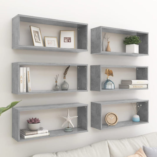 Étagères cubiques 6 pcs. Gris béton 60x15x23 cm matériau bois