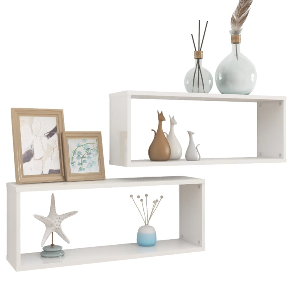 Cube shelves 2 pcs. High gloss white 60x15x23 cm wood material