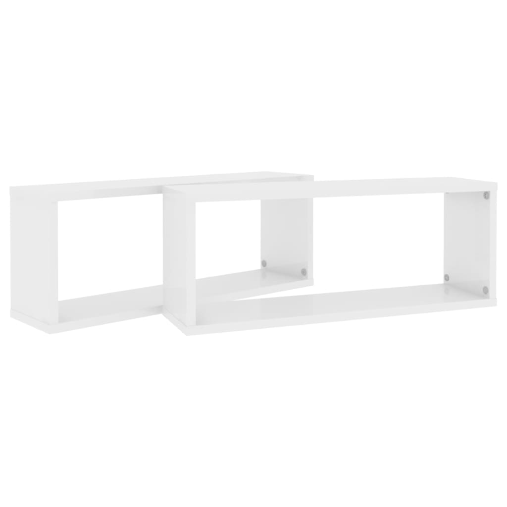 Cube shelves 2 pcs. High gloss white 60x15x23 cm wood material