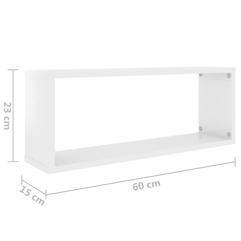 Cube shelves 2 pcs. High gloss white 60x15x23 cm wood material