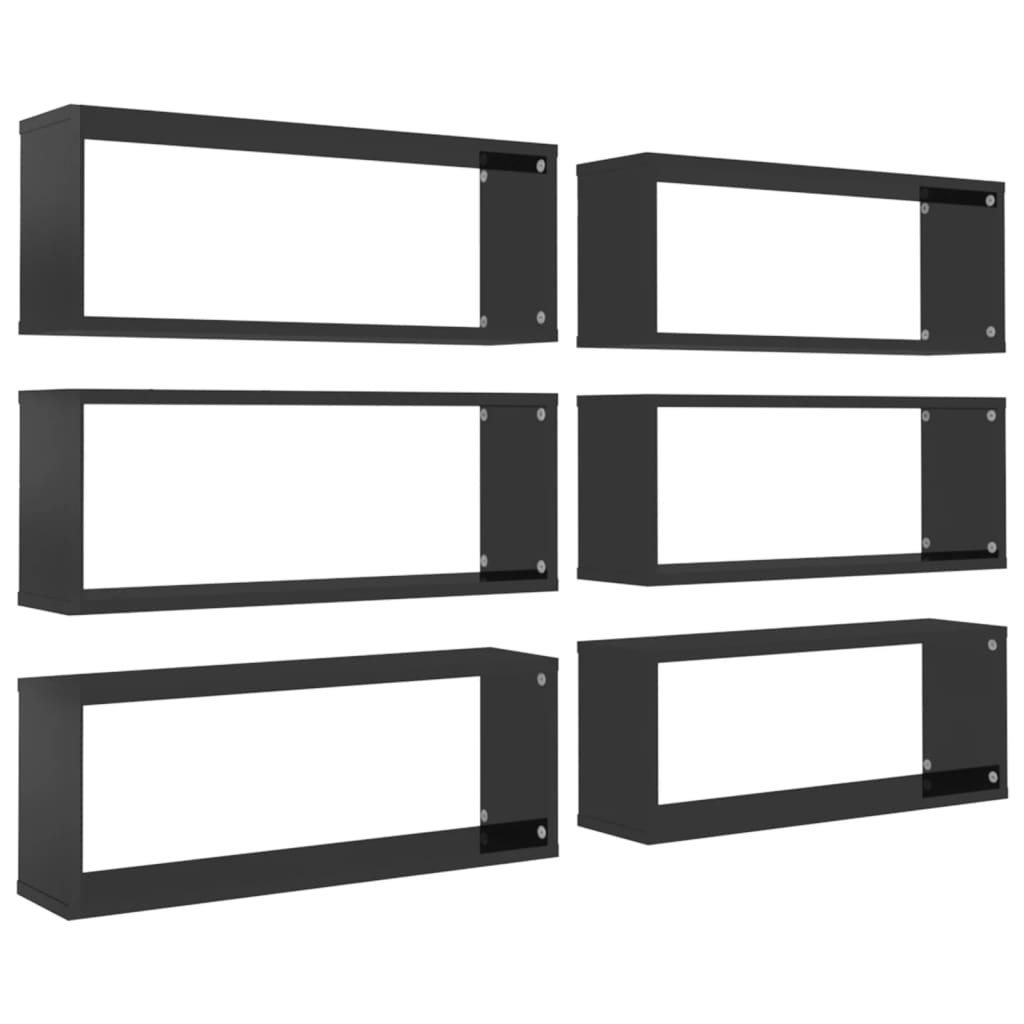 Würfelregale 6 Stk. Hochglanz-Schwarz 60x15x23 cm Holzwerkstoff