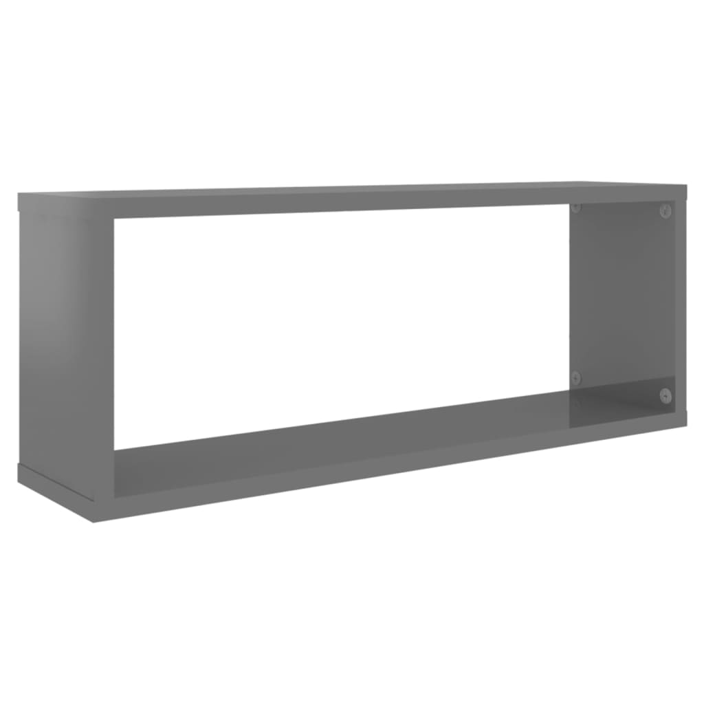 Cube shelves 2 pcs. High-gloss grey 60x15x23 cm wood-based material