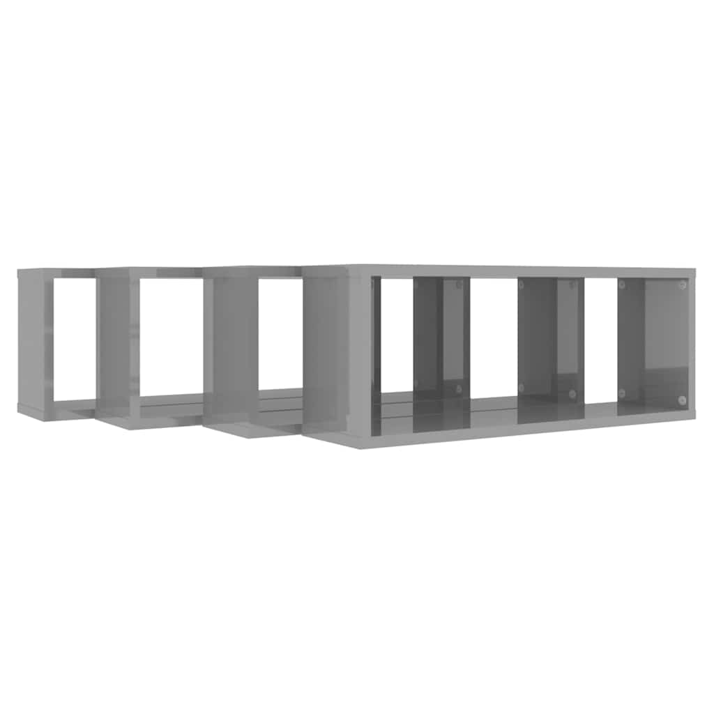 Würfelregale 4 Stk. Hochglanz-Grau 60x15x23 cm Holzwerkstoff