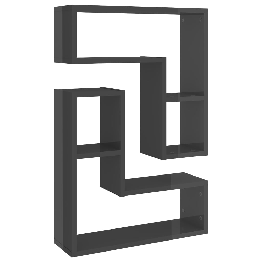 Wall shelves 2 pcs. High gloss grey 50x15x50 cm wood material