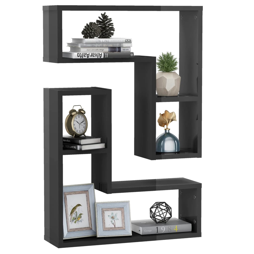 Wall shelves 2 pcs. High gloss grey 50x15x50 cm wood material