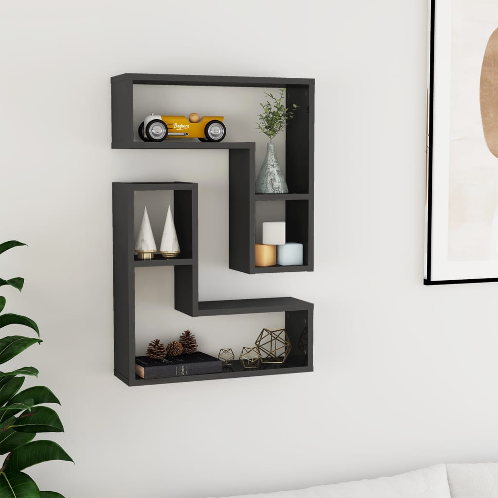 Wall shelves 2 pcs. High gloss grey 50x15x50 cm wood material