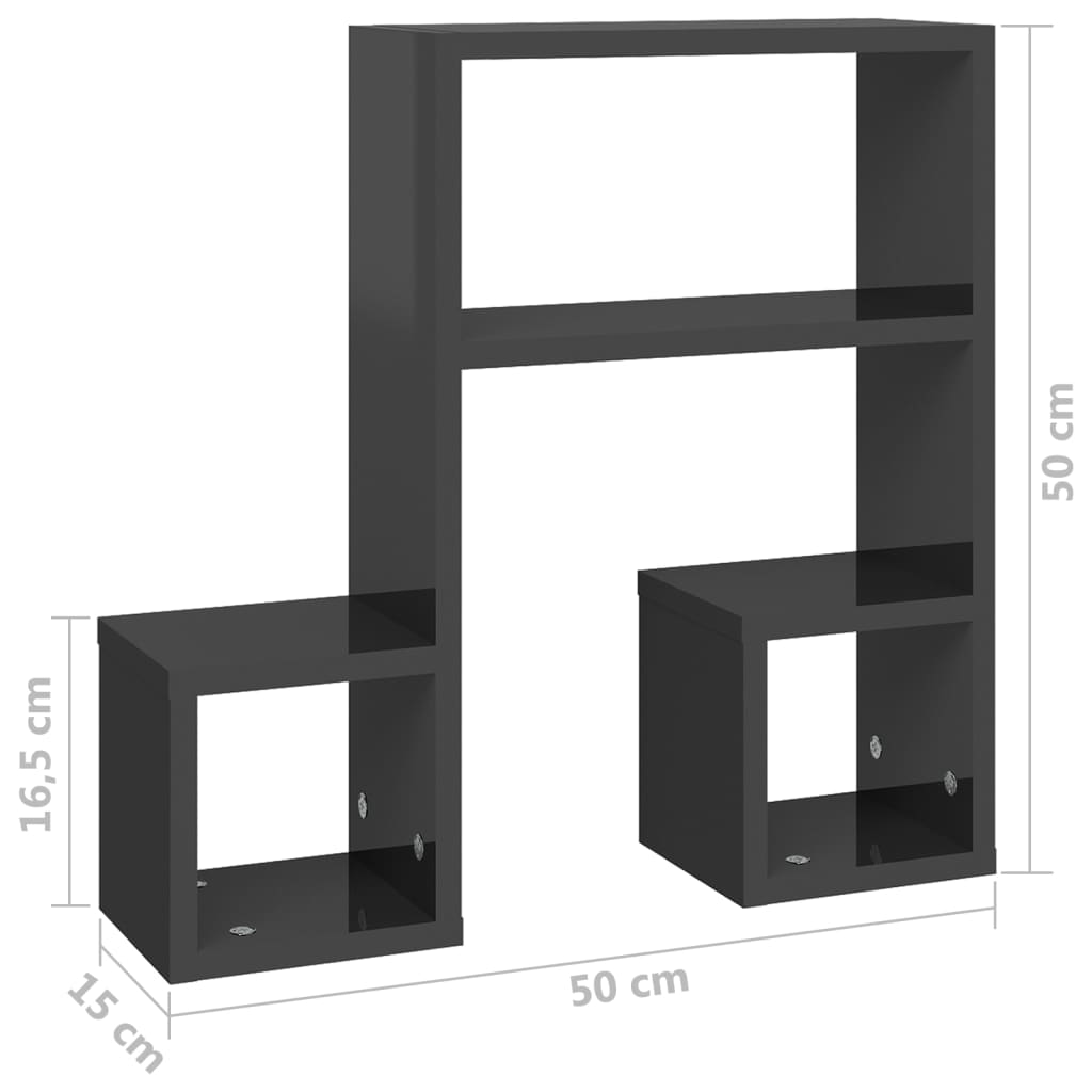 Wall shelves 2 pcs. High gloss grey 50x15x50 cm wood material