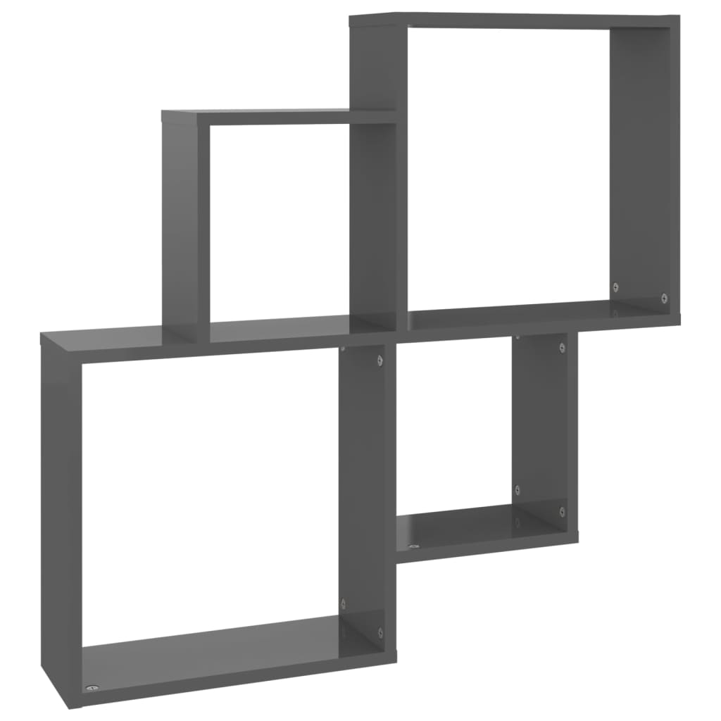 Cube shelf high-gloss grey 80x15x78.5 cm wood-based material
