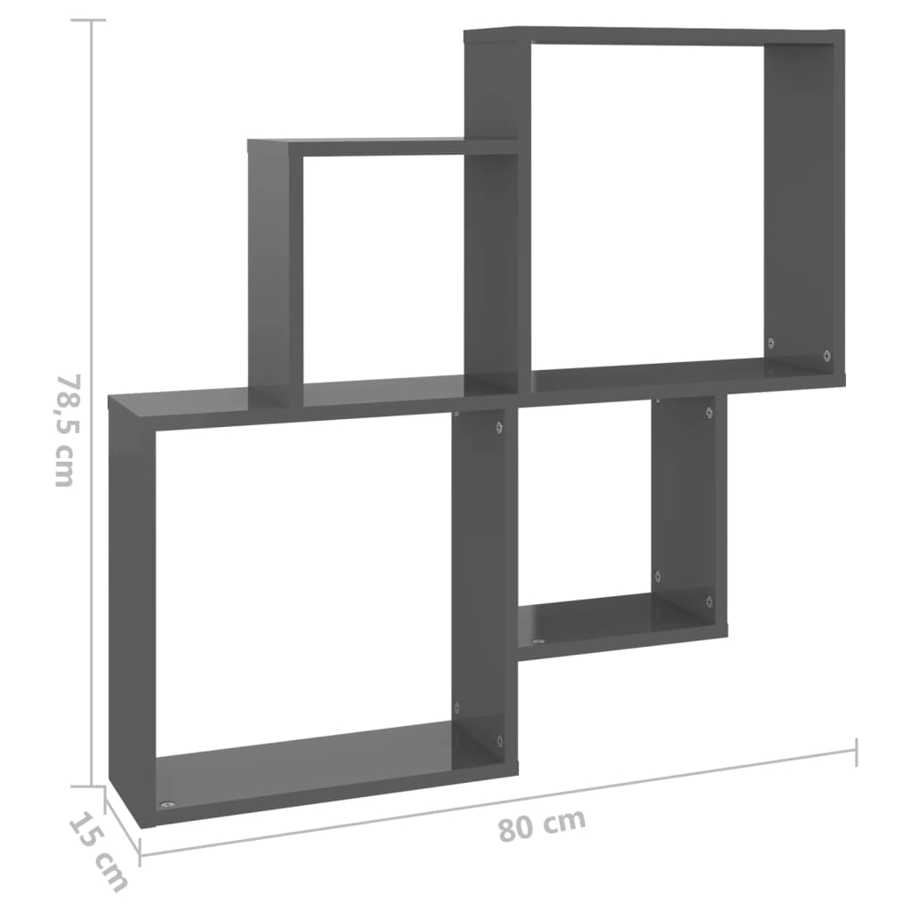 Cube shelf high-gloss grey 80x15x78.5 cm wood-based material