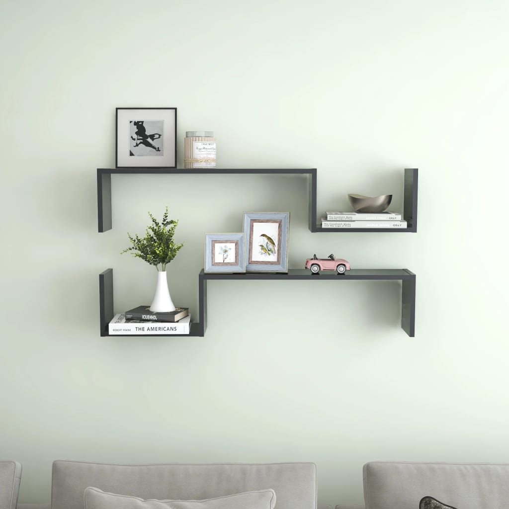 Wandregale 2 Stk. Grau 100x15x20 cm Holzwerkstoff