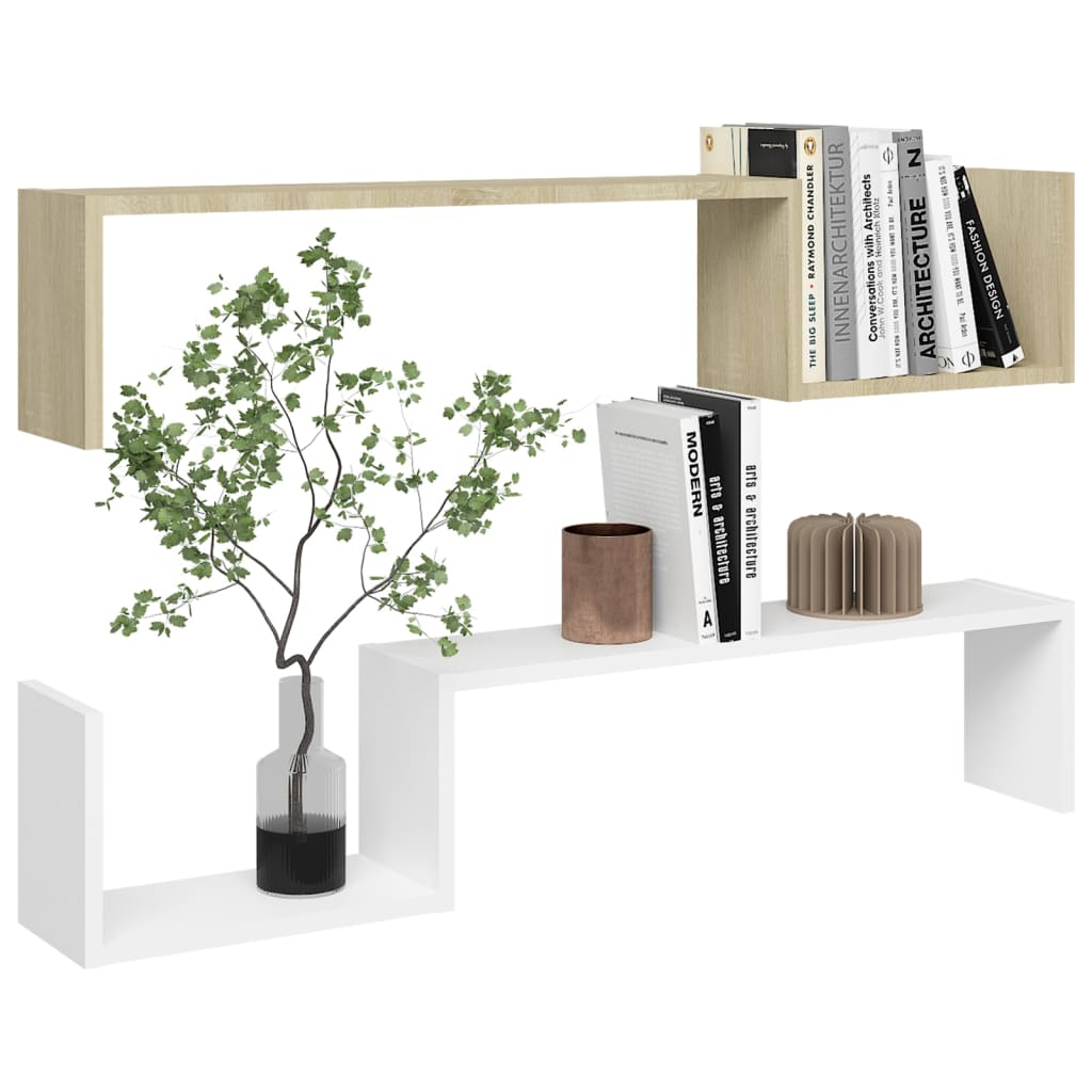 Wandregale 2 Stk. Weiß & Sonoma-Eiche 100x15x20cm Holzwerkstoff