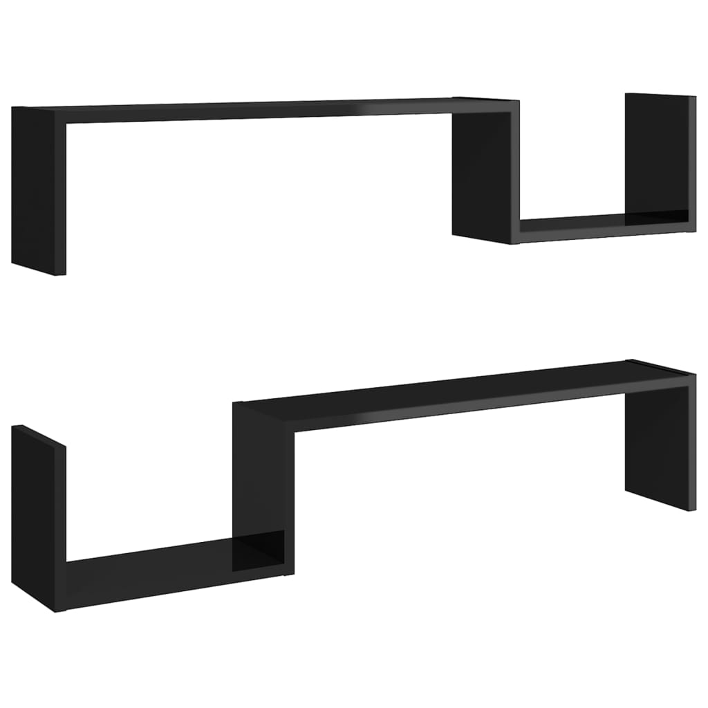 Wandregale 2 Stk. Hochglanz-Schwarz 100x15x20 cm Holzwerkstoff