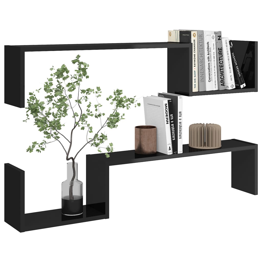 Wandregale 2 Stk. Hochglanz-Schwarz 100x15x20 cm Holzwerkstoff