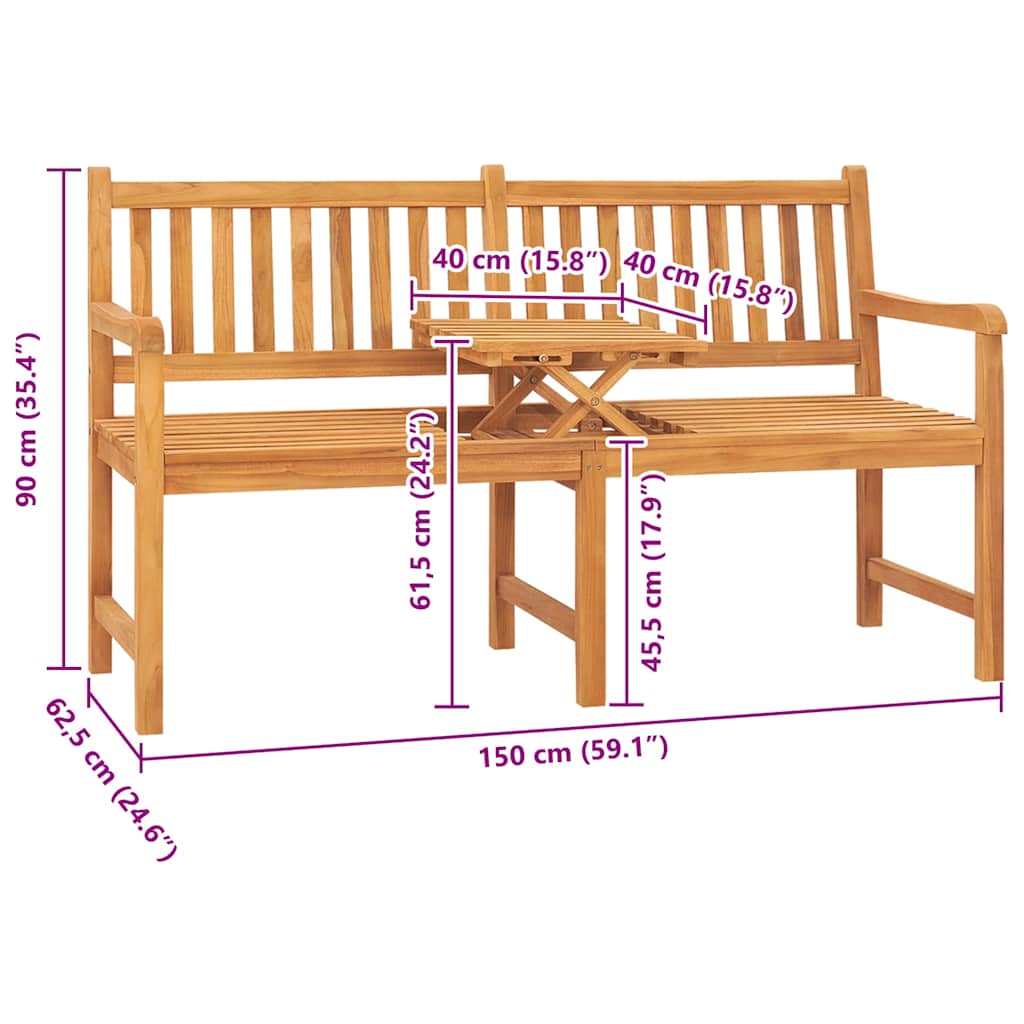 Gartenbank 3-Sitzer mit Tisch 150 cm Massivholz Teak