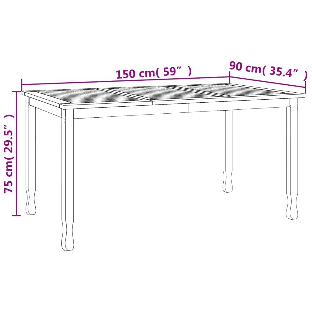 Table à manger de jardin 150x90x75 cm en bois de teck massif