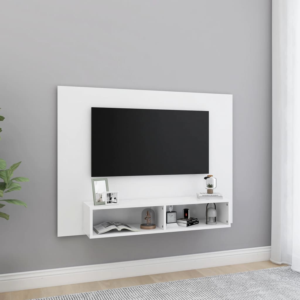 Meuble TV mural blanc 120x23,5x90 cm en matériau à base de bois