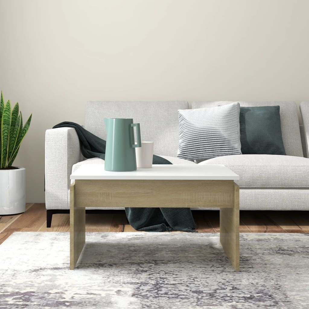 Couchtisch Weiß Sonoma-Eiche 68x50x38 cm Holzwerkstoff