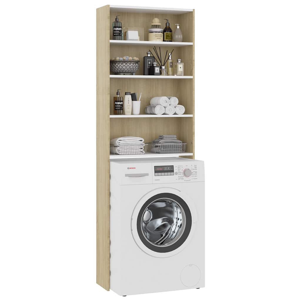Waschmaschinenschrank Weiß Sonoma-Eiche 64x24x190 cm