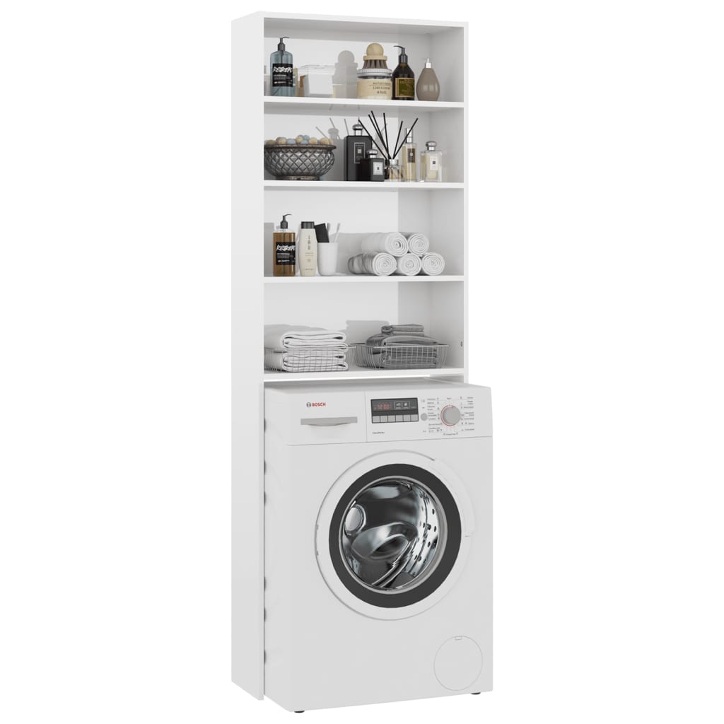 Washing machine cabinet high-gloss white 64x24x190 cm