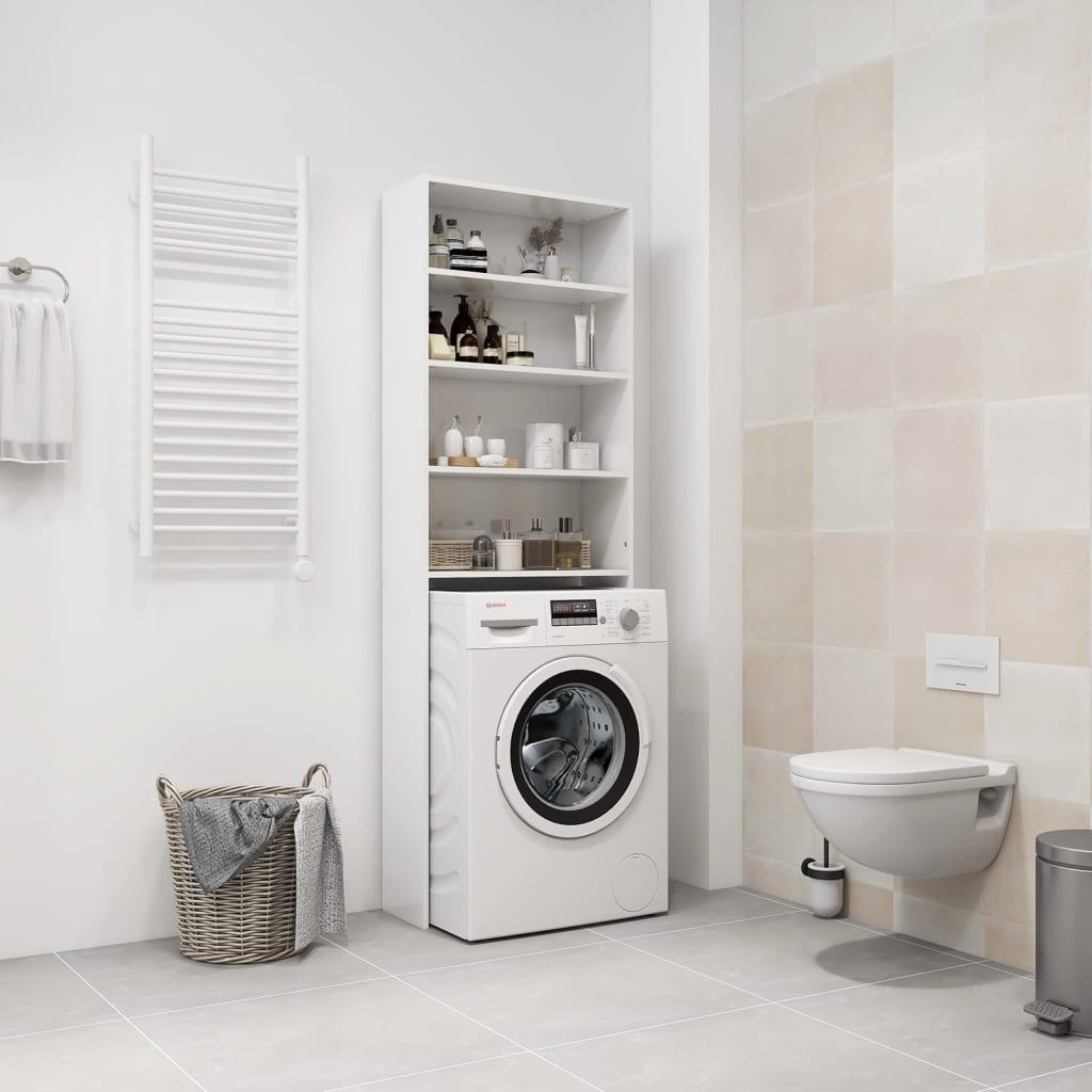 Washing machine cabinet high-gloss white 64x24x190 cm