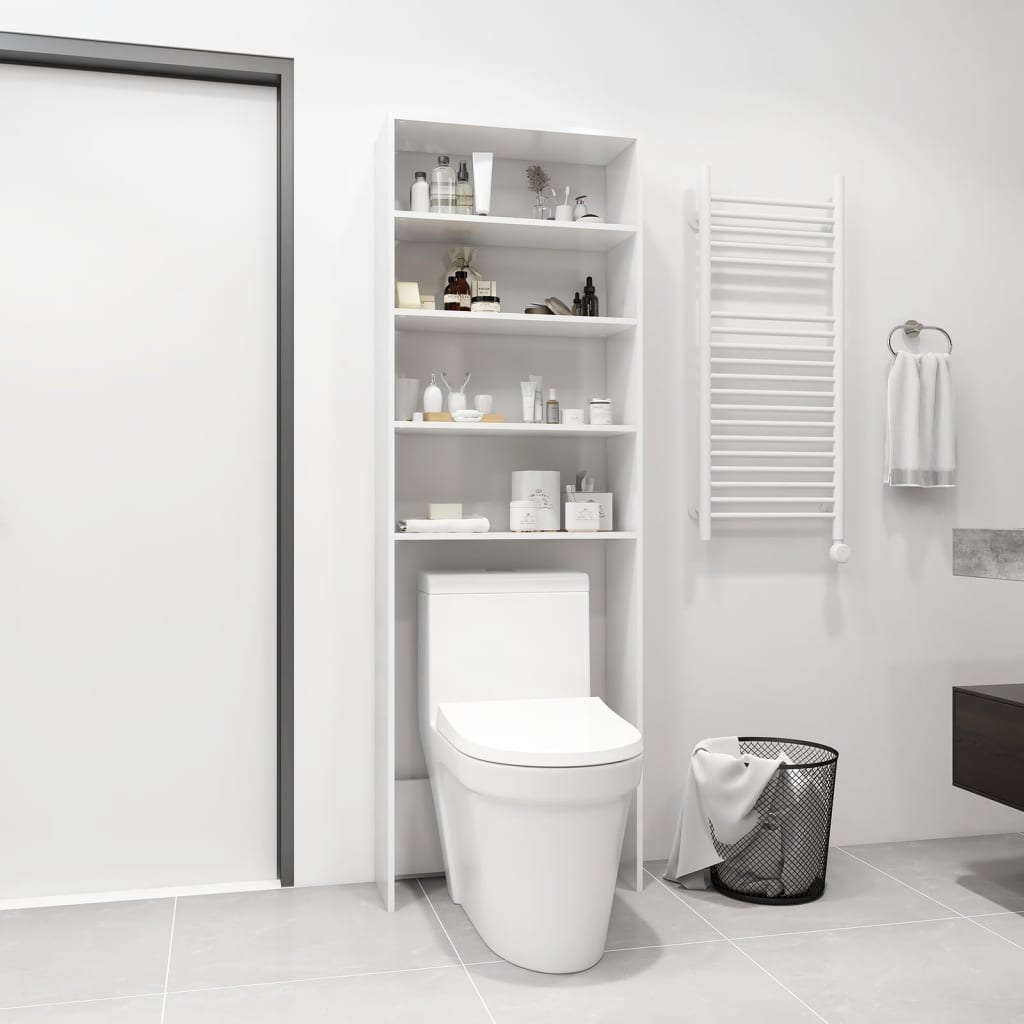 Washing machine cabinet high-gloss white 64x24x190 cm