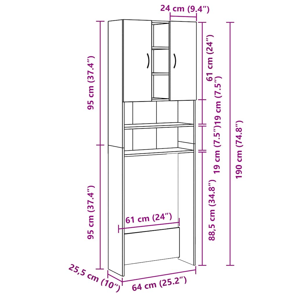 Waschmaschinenschrank Weiß 64x25,5x190 cm