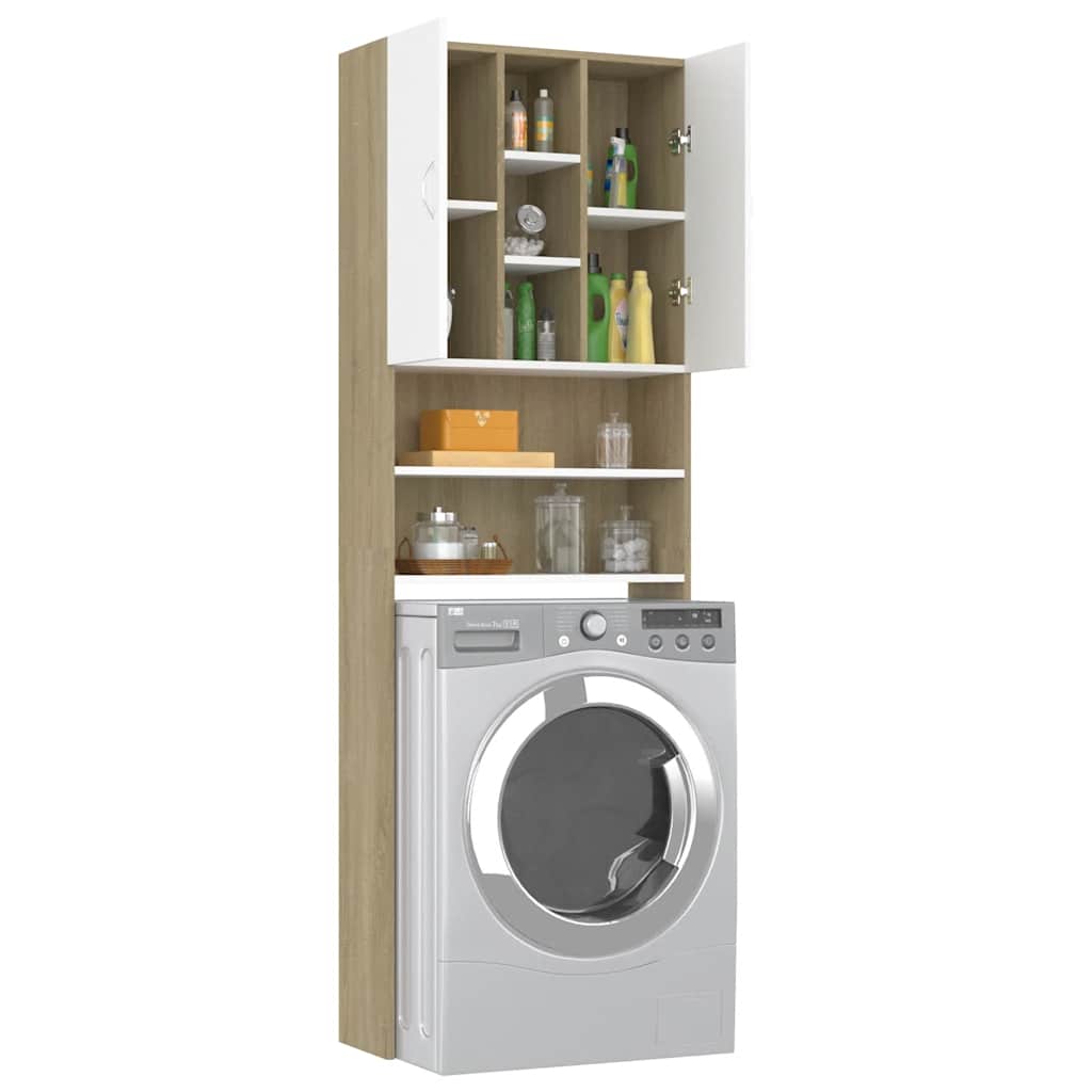 Waschmaschinenschrank Weiß Sonoma-Eiche 64x25,5x190 cm