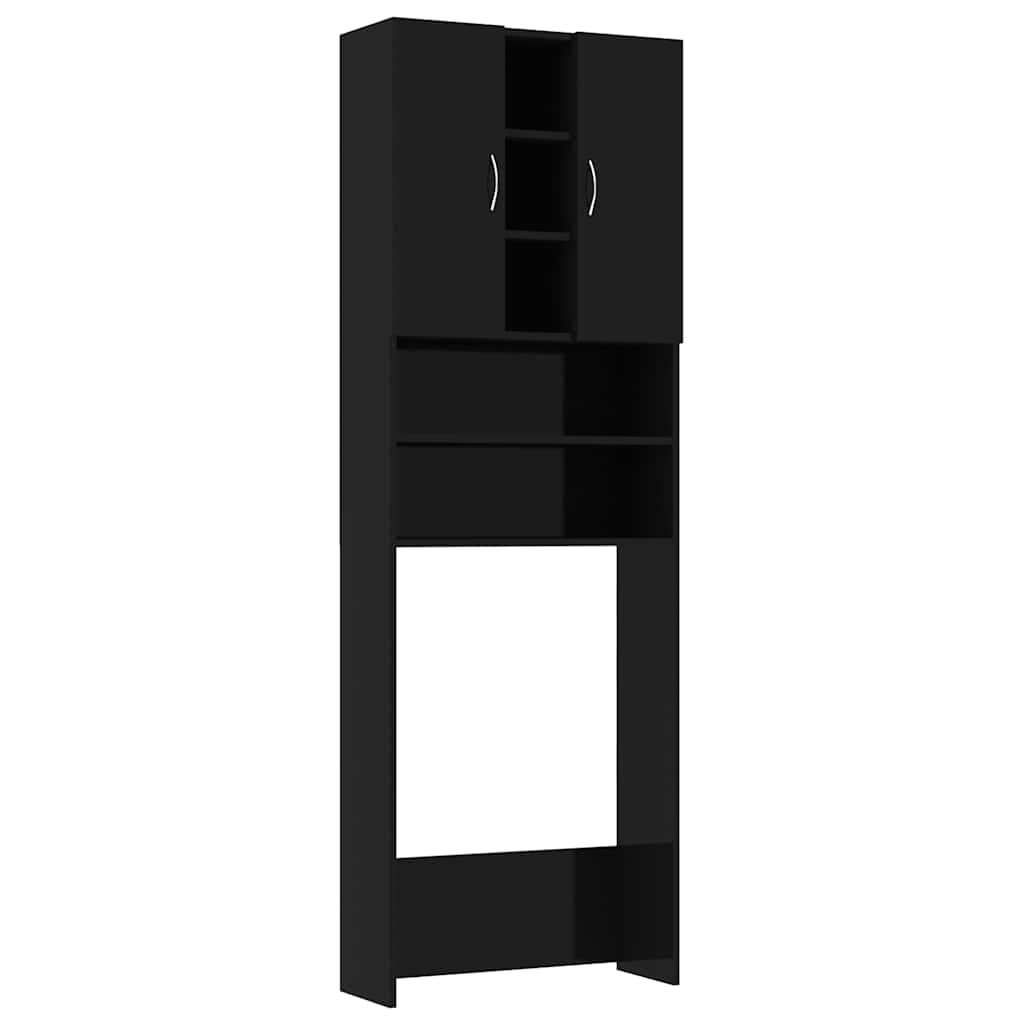 Waschmaschinenschrank Hochglanz-Schwarz 64x25,5x190 cm