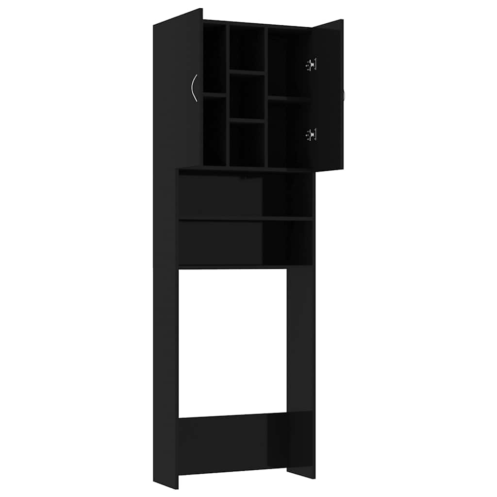 Waschmaschinenschrank Hochglanz-Schwarz 64x25,5x190 cm