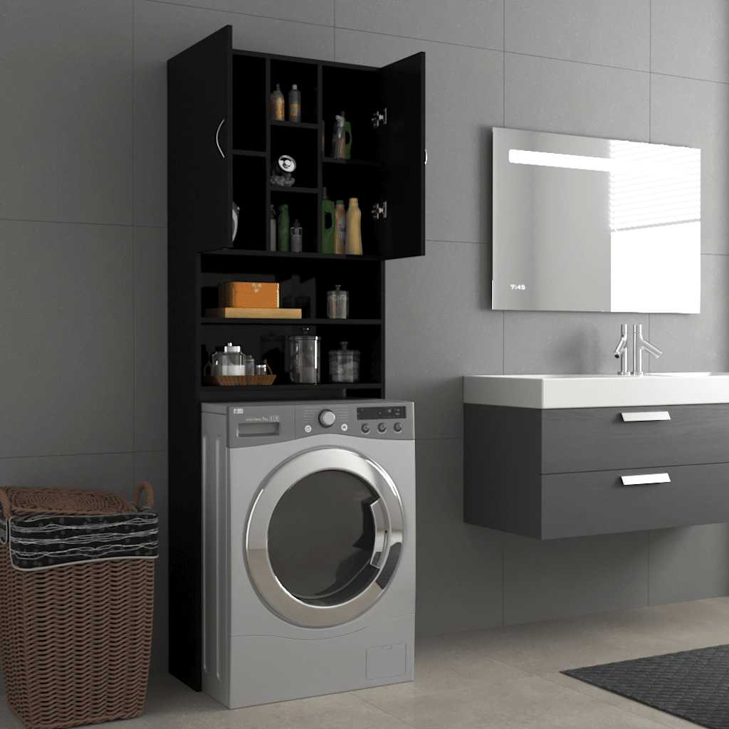 Waschmaschinenschrank Hochglanz-Schwarz 64x25,5x190 cm