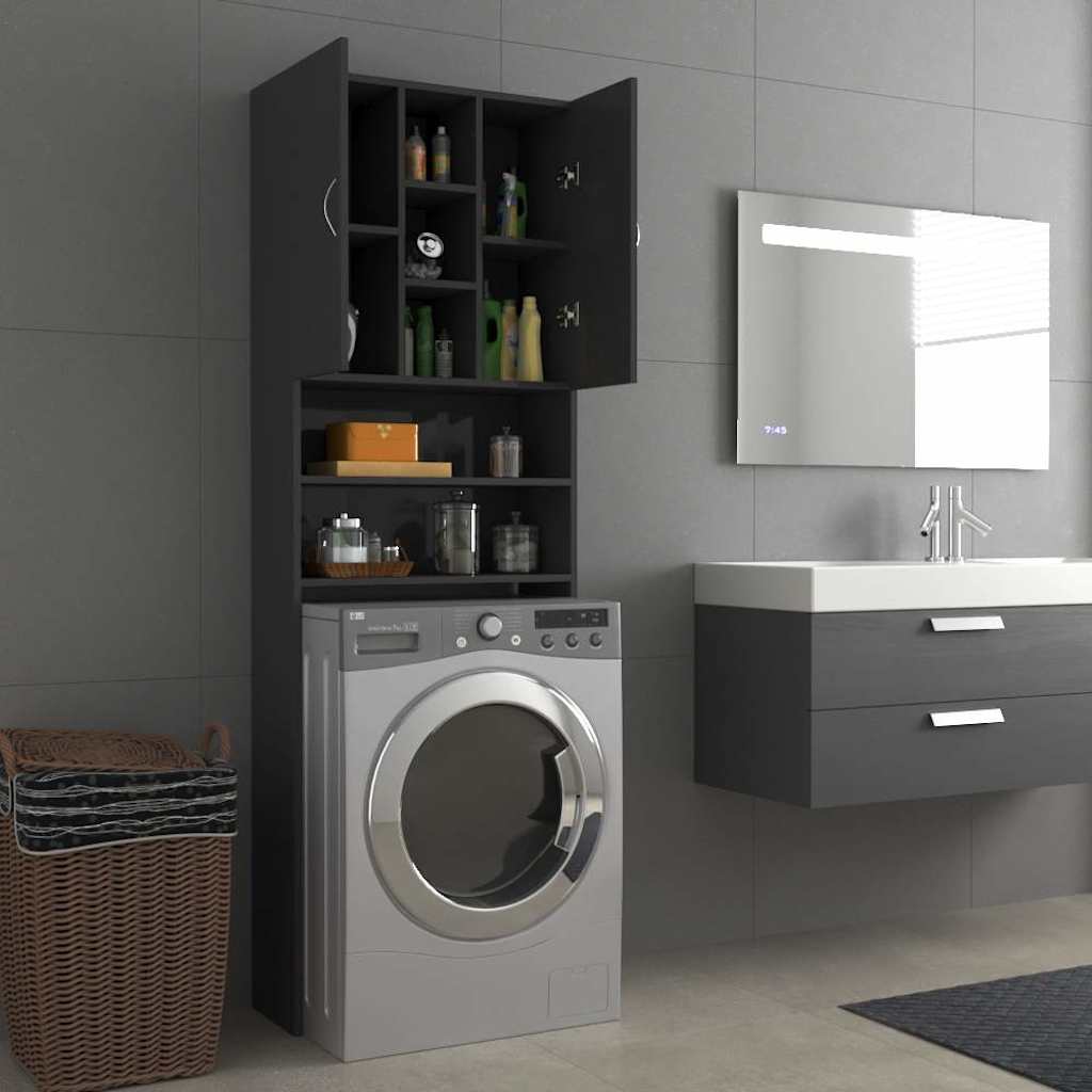 Waschmaschinenschrank Hochglanz-Grau 64x25,5x190 cm
