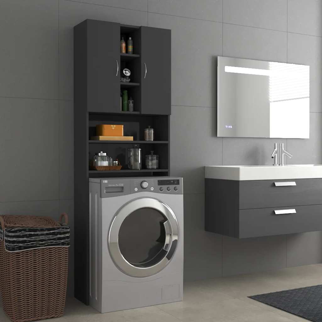 Waschmaschinenschrank Hochglanz-Grau 64x25,5x190 cm