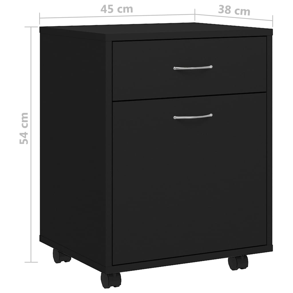 Rolling Cabinet Black 45x38x54 cm Wood Material
