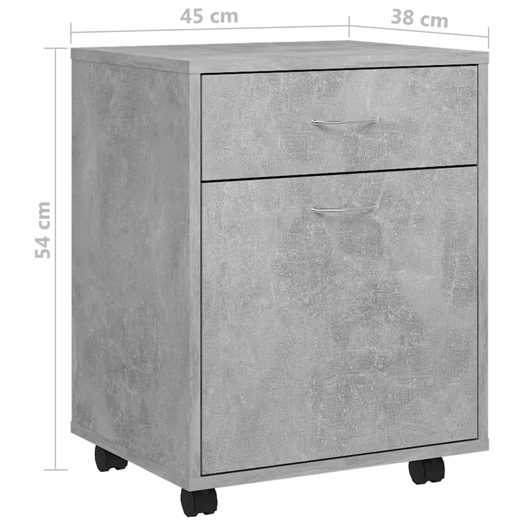 Rolling Cabinet Concrete Grey 45x38x54 cm Wood Material