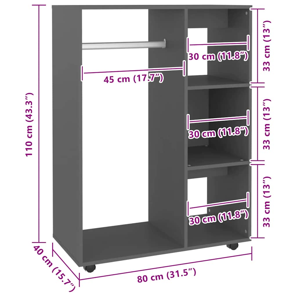 Kleiderschrank Grau 80x40x110 cm Holzwerkstoff