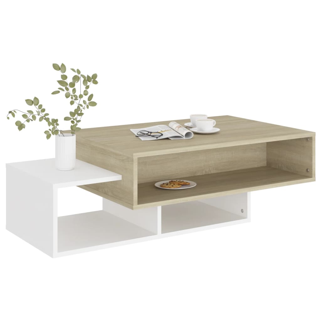 Couchtisch Weiß und Sonoma-Eiche 105x55x32 cm Holzwerkstoff