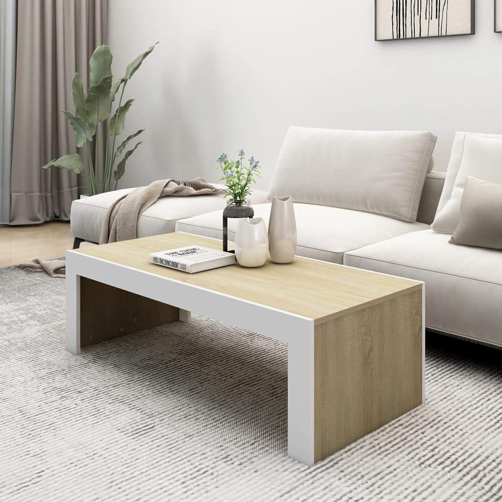 Couchtisch Weiß Sonoma-Eiche 110x50x35 cm Holzwerkstoff