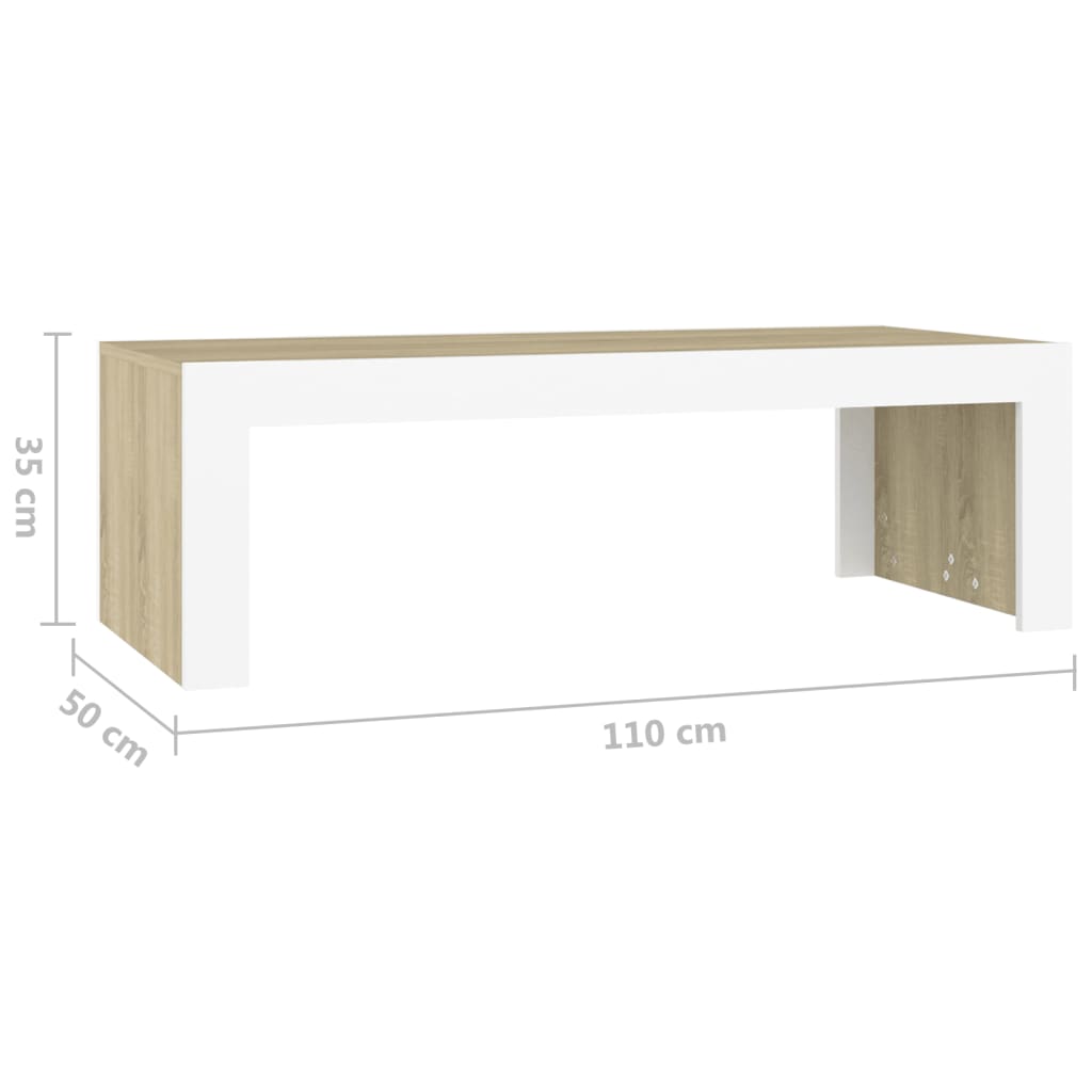 Couchtisch Weiß Sonoma-Eiche 110x50x35 cm Holzwerkstoff
