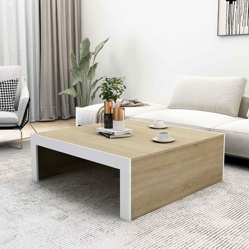 Couchtisch Weiß und Sonoma-Eiche 100x100x35 cm Holzwerkstoff